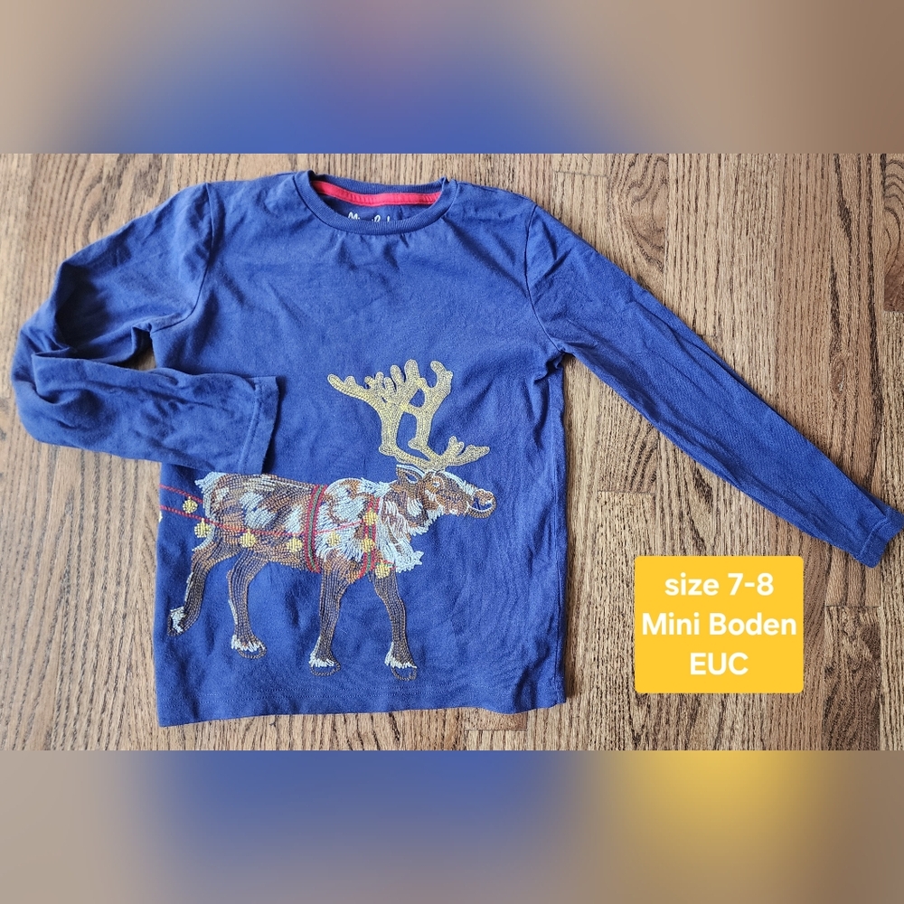 Blue Kids Shirt with Reindeer Design